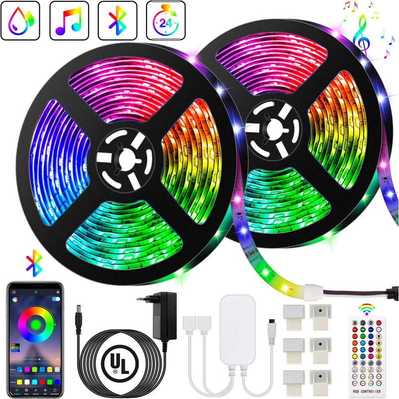 Bluetooth-led-streifen, 10 M (2 X 5 M), 300 Leds, 5050 Rgb, Ip65, Steuerung Per Smartphone-app, Musiksynchronisation/timer-funktion
