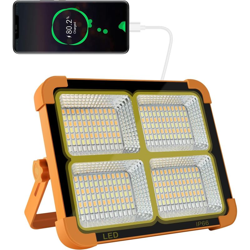 Wiederaufladbarer Led-flutlichtstrahler, Tragbare Arbeitsleuchte Mit Solarpanel, 12000 Mah, Usb-aufladbar, Für Camping, Baustelle, Garage Und Werkstatt