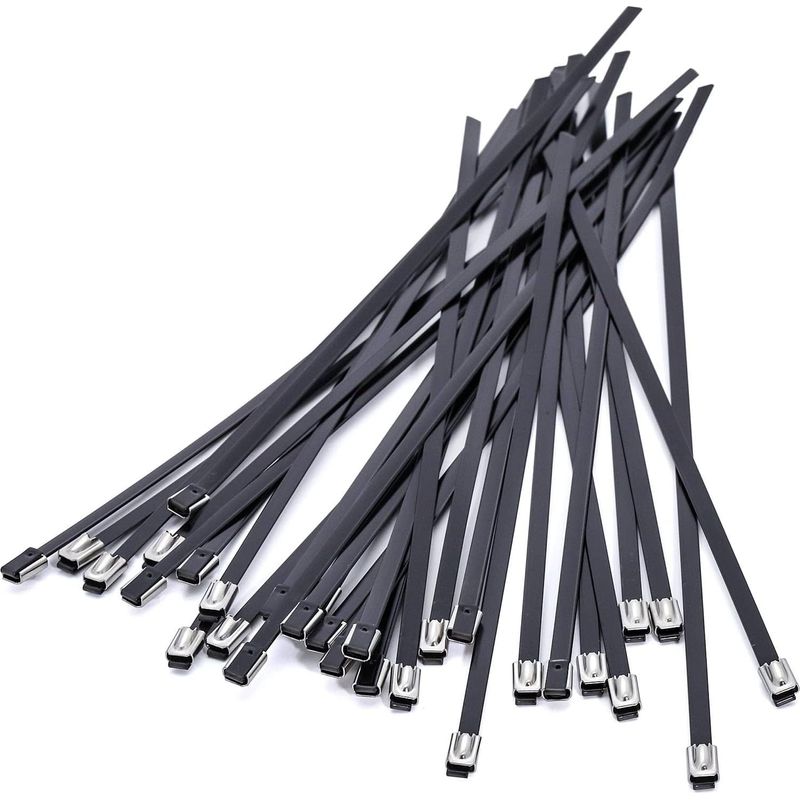 Kabelbinder Aus Edelstahl, 200 X 4,6 Mm, Hochleistungs-kabelbinder, Kabelklemmen – Pvc-beschichtet – Schwarz – 100 Stück
