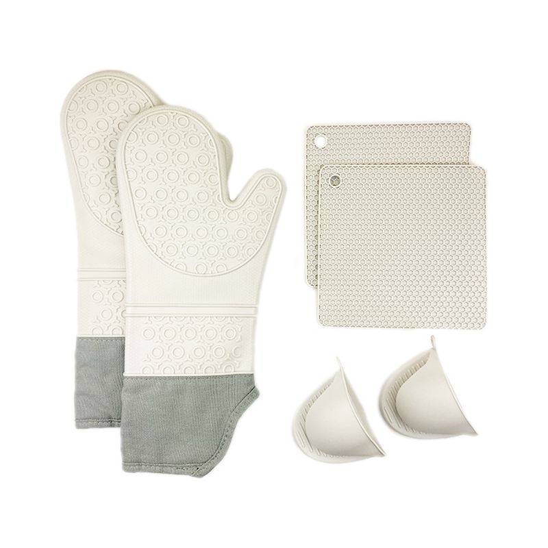 Ofenhandschuhe Und Hitzebeständige Silikon-topflappen, Küchenhandschuhe, Rutschfest, Hitzebeständig Bis 230 °c, Mit Baumwolle Gefüttert, Ideal Zum Grillen, Backen Und Für Die Zubereitung Von Gebäck, 6