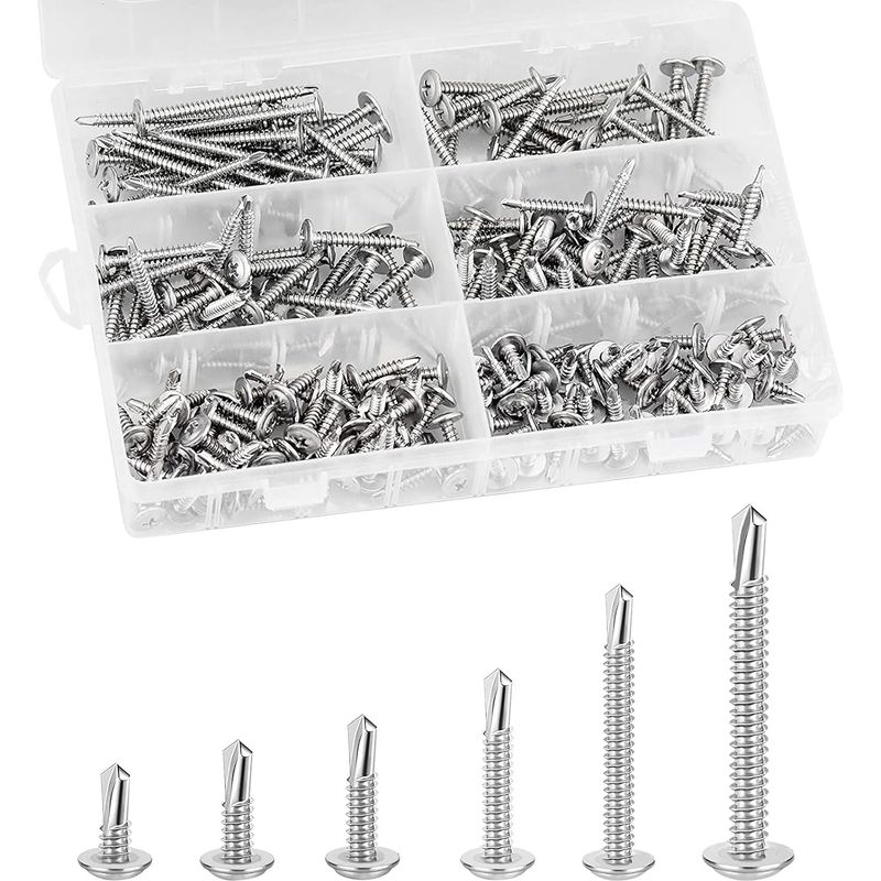 210-teiliges Set Selbstbohrender Edelstahlschrauben Mit Linsenkopf, Selbstbohrschrauben-set M4,2 X 50 Mm / 38 Mm / 30 Mm / 25 Mm / 19 Mm / 13 Mm