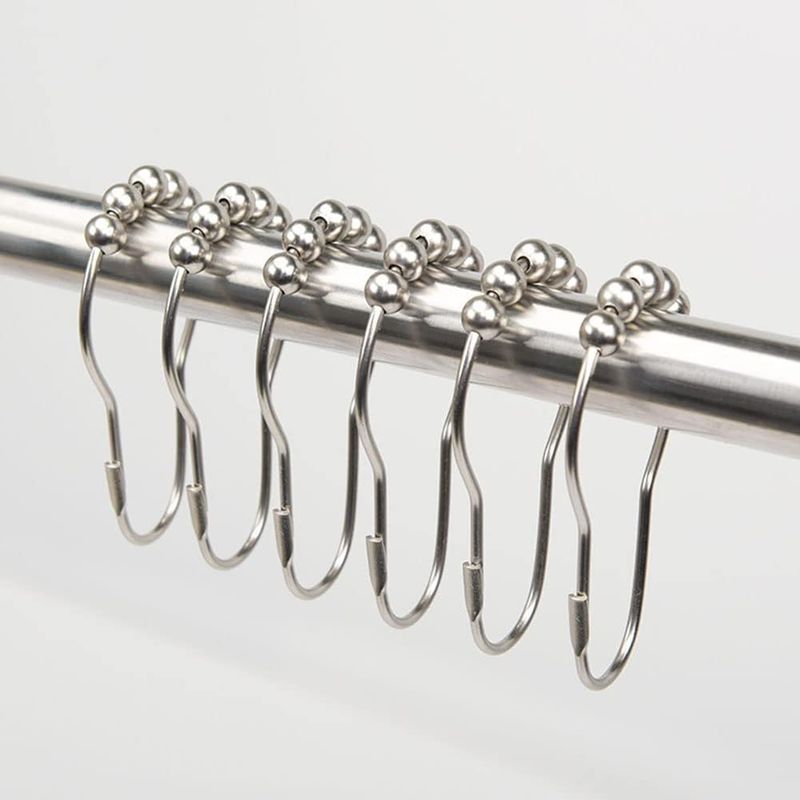 12 Stück Duschringe Aus Edelstahl 75 X 37 Mm, Duschvorhanghaken Mit Gleitsystem, Metallkugeln Für Duschvorhangstangen, Vorhänge (silber)