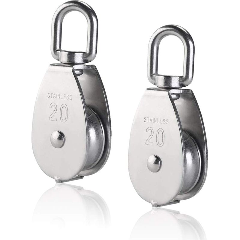 2 Stück M20 Einzelrolle Aus Edelstahl 304, 20 Mm Einzelrollenblock, Krandrehhaken, Glattes Drahtseil, Tragfähigkeit 77 Lbs/35 Kg