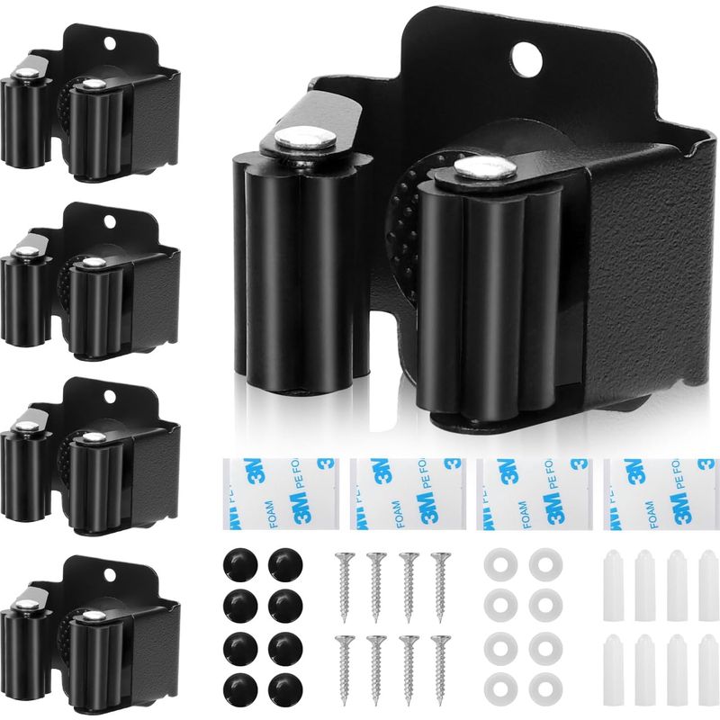 4-teiliger Wandbesenhalter Aus Edelstahl, Selbstklebend, Ohne Bohren, Für Küche, Bad, Garten, Garage Und Büro