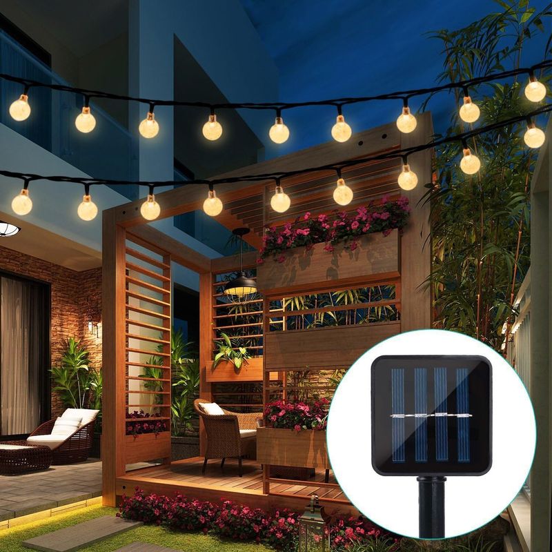 Solarbetriebene Lichterkette Für Den Garten, 6,5 M, 30 Kristallkugeln, Wasserdicht, Led-lichterkette, 8 Sternenlichtmodi Für Den Außenbereich, Dekorative Beleuchtung Für Haus, Garten, Partys Und Feste