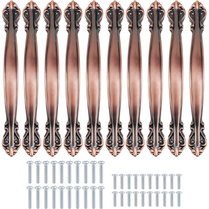 Set Mit 10 Antiken, Bogenförmigen Schrankgriffen – Möbeltürgriffe (128 Mm Lochabstand) – Rotbronze