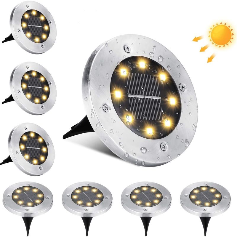 8-teiliges Set Mit 8 Wasserdichten Led-solar-bodeneinbauleuchten, Dekorativen Einbaustrahlern Für Gartenwege, Rasenflächen, Terrassen, Höfe Und Gehwege, Warmweiß