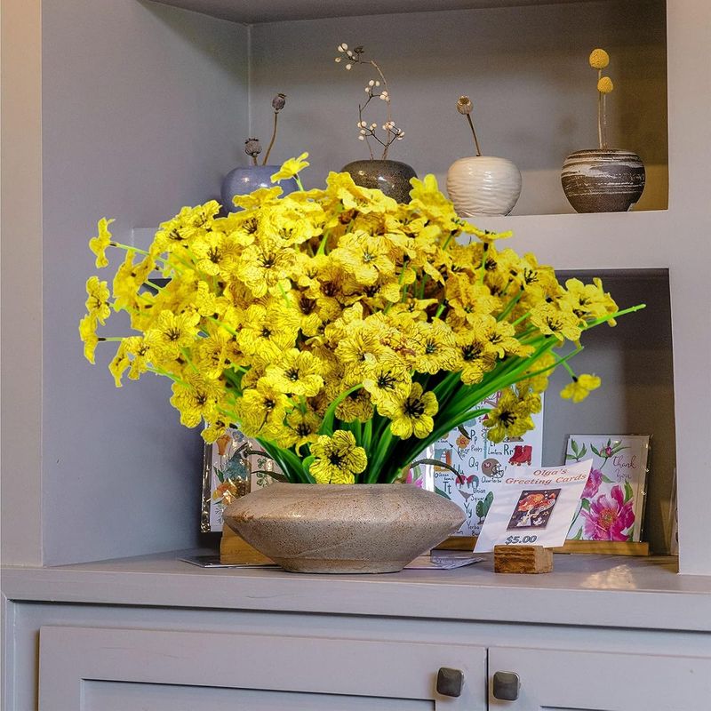 Set Mit 16 Künstlichen Blumen Für Den Innen- Und Außenbereich, Uv-beständig, Farbenfroh, Aus Kunstkunststoff, Zur Gartendekoration (gelb)