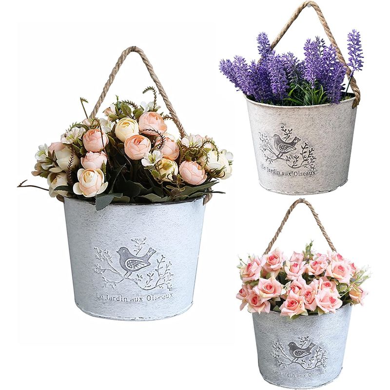 3er-set Hängeblumenkörbe – Verzinkte Wandtöpfe Im Landhausstil – Halbrunde Blumentöpfe Für Die Wanddekoration Im Innen- Und Außenbereich
