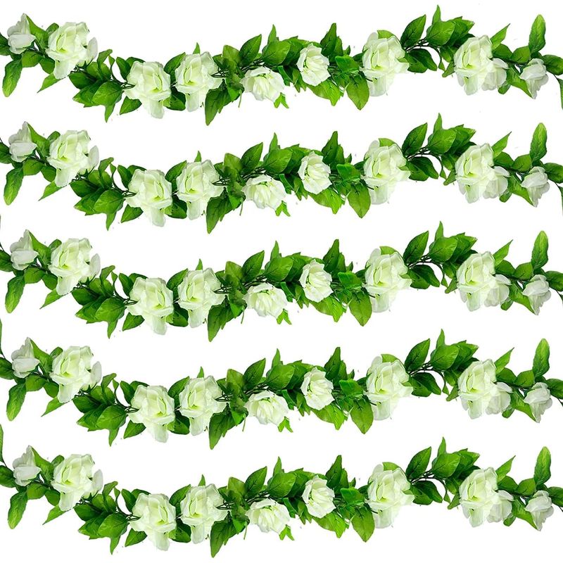 6-teiliges Set Künstliche Blumendekorationen, Künstliche Rosengirlande Für Hochzeitsdekorationen, Wände, Garten, Wohnzimmer, Geburtstagsfeiern Im Innen- Und Außenbereich – Weiß