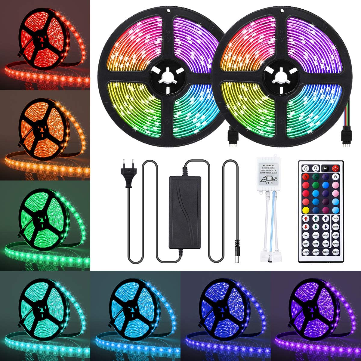 Litzee Led-streifen 10m Wasserdichter Led-streifen Rgb 5050 300 Leds Ip65 Mehrfarbiger Led-streifen Mit Infrarot-fernbedienungslichtleiste Für Innen- Und Außenbeleuchtung [energieklasse A +]