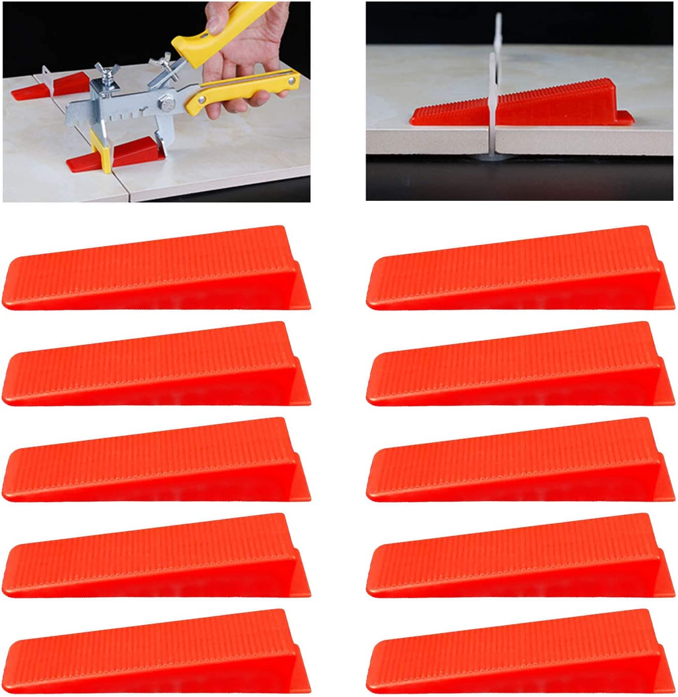 Litzee Fliesen-nivelliersystem Keile, Keilausgleich Fliesenabstandshalter Fliesenausgleichsabstandshalter Clips Ecken, 100 Stück, Rot