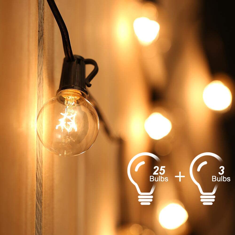 Litzee Außenlichterketten, Anschließbare Lichterketten 7.6m 25 G40 Glühbirnen Mit 3 Ersatzlampen Für Party Garden Wedding Patio