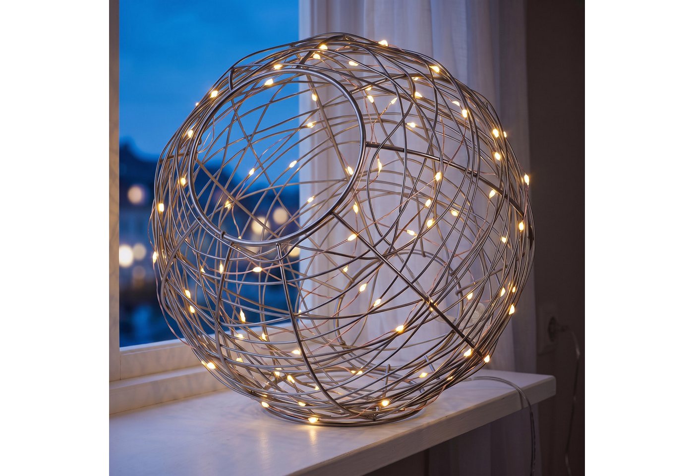 Relaxdays Led Dekokugel, Batteriebetrieben, Drahtkugel, Hängen & Stellen, Langes Kabel, Leuchtkugel, Ø 20 Cm, Silber Bild 5