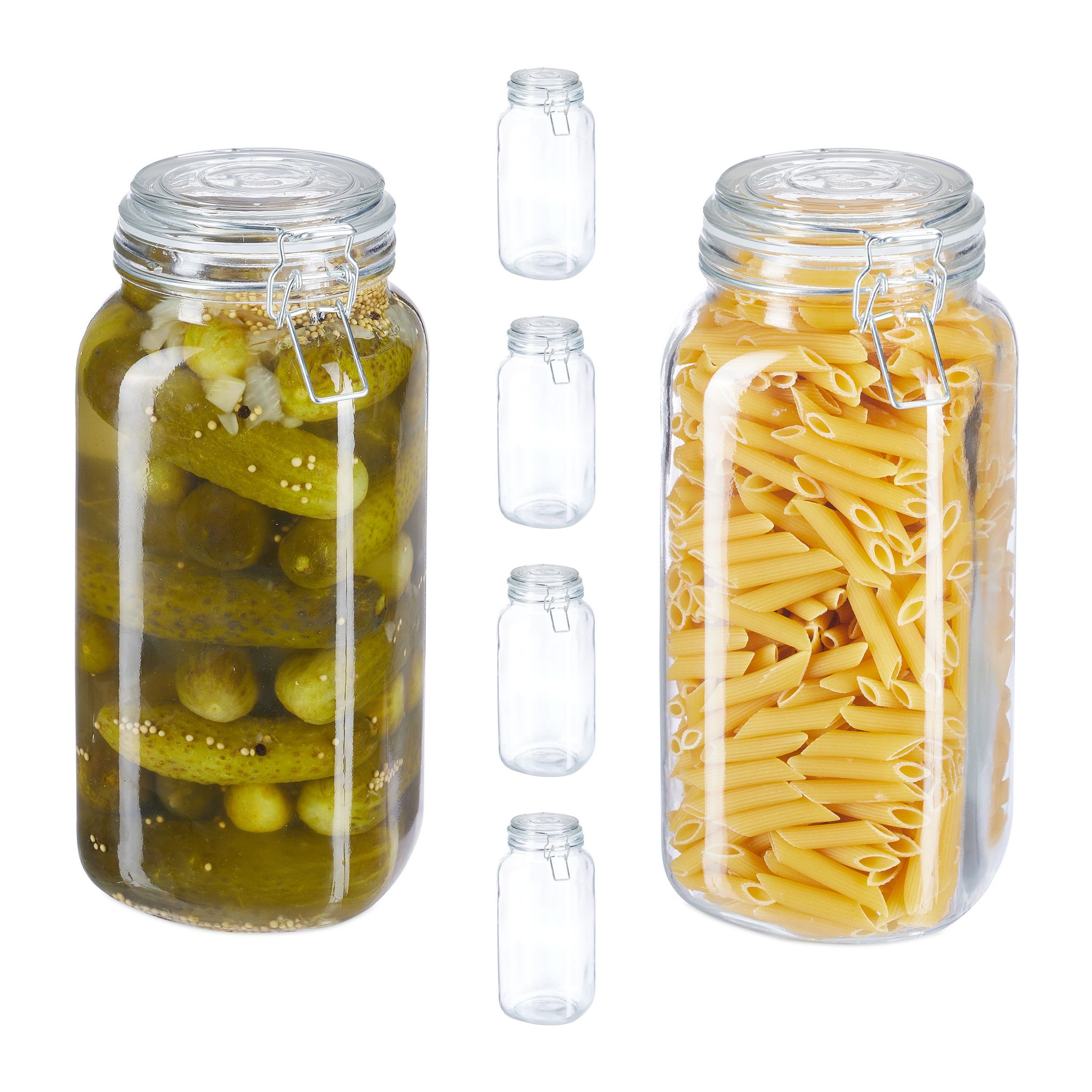 Relaxdays Einmachgläser, 6er Set, 2l, Mit Drahtbügelverschluss, Einkochen & Aufbewahren, Vorratsgläser, Transparent