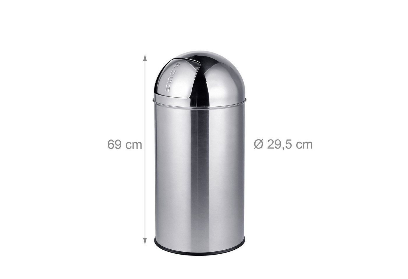 Relaxdays Mülleimer, 35 Liter, Push-deckel, Edelstahl, Entnehmbarer Inneneimer, Küche, Badezimmer, Abfalleimer, Silber