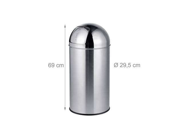 Relaxdays Mülleimer, 35 Liter, Push-deckel, Edelstahl, Entnehmbarer Inneneimer, Küche, Badezimmer, Abfalleimer, Silber
