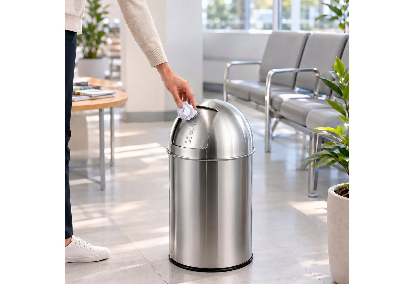 Relaxdays Mülleimer, 35 Liter, Push-deckel, Edelstahl, Entnehmbarer Inneneimer, Küche, Badezimmer, Abfalleimer, Silber Bild 2
