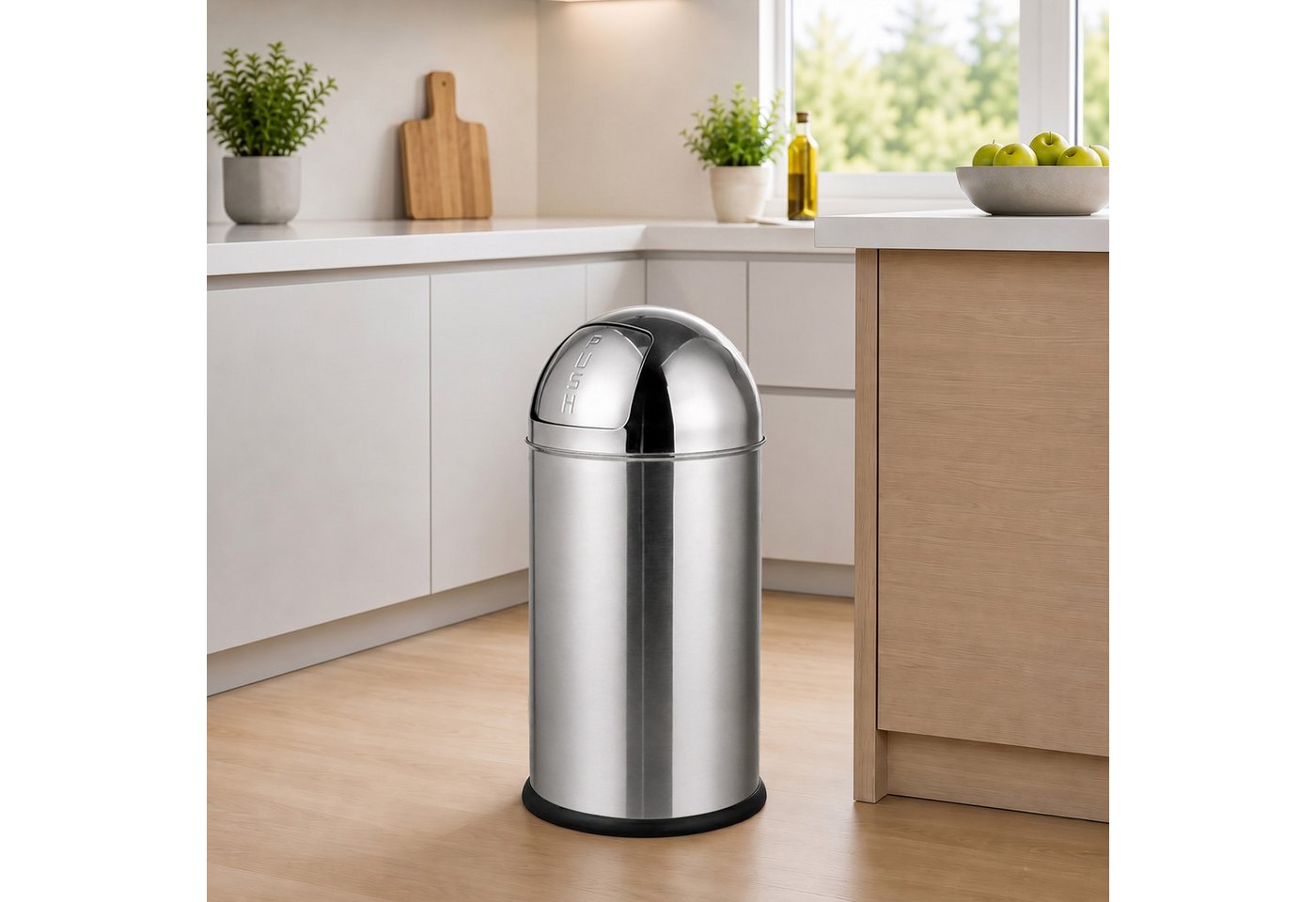 Relaxdays Mülleimer, 35 Liter, Push-deckel, Edelstahl, Entnehmbarer Inneneimer, Küche, Badezimmer, Abfalleimer, Silber Bild 5