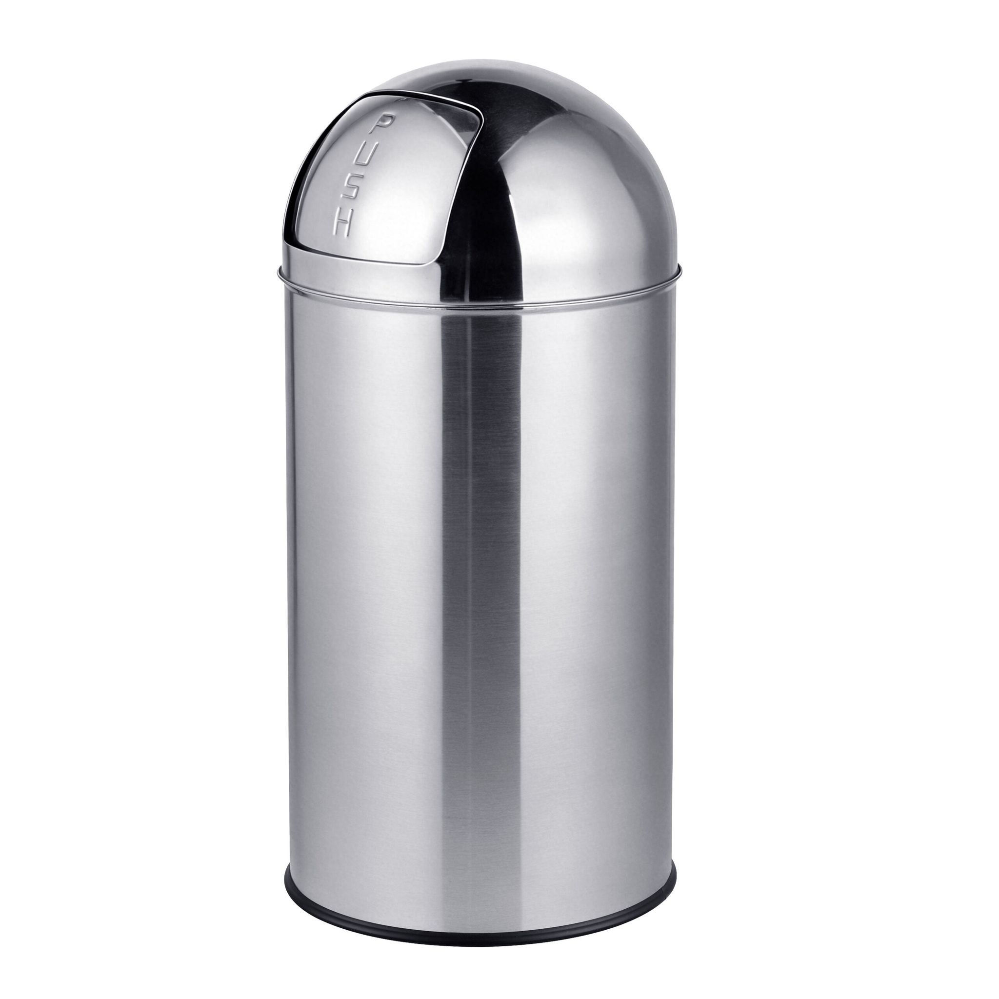 Relaxdays Mülleimer, 50 Liter, Push-deckel, Edelstahl, Entnehmbarer Inneneimer, Küche, Badezimmer, Abfalleimer, Silber