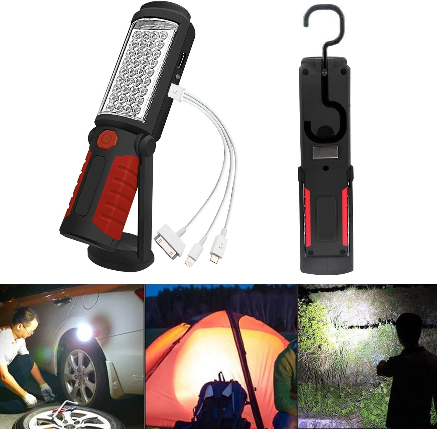 Ruspela 2200mah Wiederaufladbare Led-taschenlampe Mit Magnetfuß – Cob-arbeitsleuchte – Magnetische Arbeitsleuchte Für Auto, Garage, Werkstatt, Haushalt – Rot