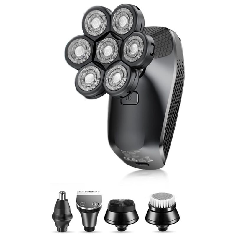 Elektrischer Herrenrasierer, 5-in-1-rotationskopfrasierer, 7d-barttrimmer, Ipx6 Wasserdicht, Nass- Und Trockenrasierer, Nasenrasierer Mit Led-display Und Gesichtsbürste