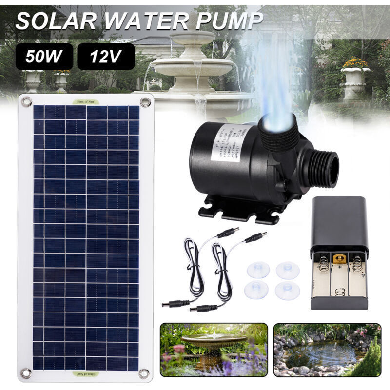 800 L/h Solarwasserpumpe – Bürstenloser Motor – Fördermenge 800 L/h – 5 M Förderhöhe – 50 W 12 V Panel Für Aquarien Und Springbrunnen