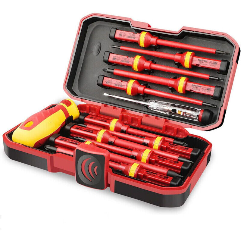 Set Mit 13 Vde-isolierten Schraubendrehern – Chrom-vanadium-stahl 1000 V – Köpfe Mit Manganphosphat-beschichtung – Rutschfester Griff Für Präzises Arbeiten