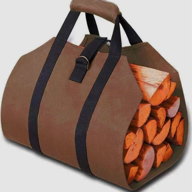 Brennholzsack Aus Canvas, Wasserdichter Brennholzsack Mit Großem Fassungsvermögen, Rutschfesten Und Robusten Tragegriffen, Holzsack Für Holzöfen, Braun, 98 X 41 Cm