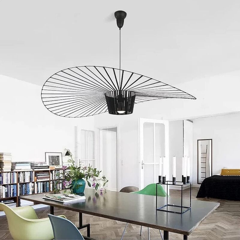 Schwarze 80 Cm Pendelleuchte – Retro-vintage-lampe Mit E27-fassung – Stahlring Und Fiberglasschirm – Für Wohnzimmer Und Küche