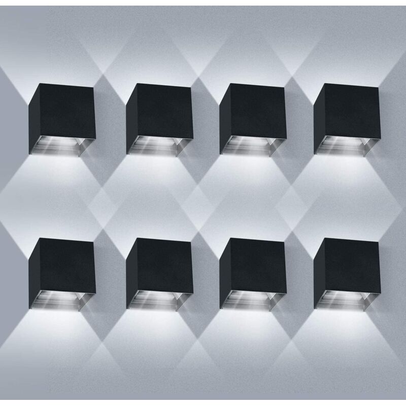 8er-pack 12-w-led-wandleuchten, Ip65 Wasserdicht, Verstellbar, Nach Oben/unten Schwenkbar, 6000 K Weiß