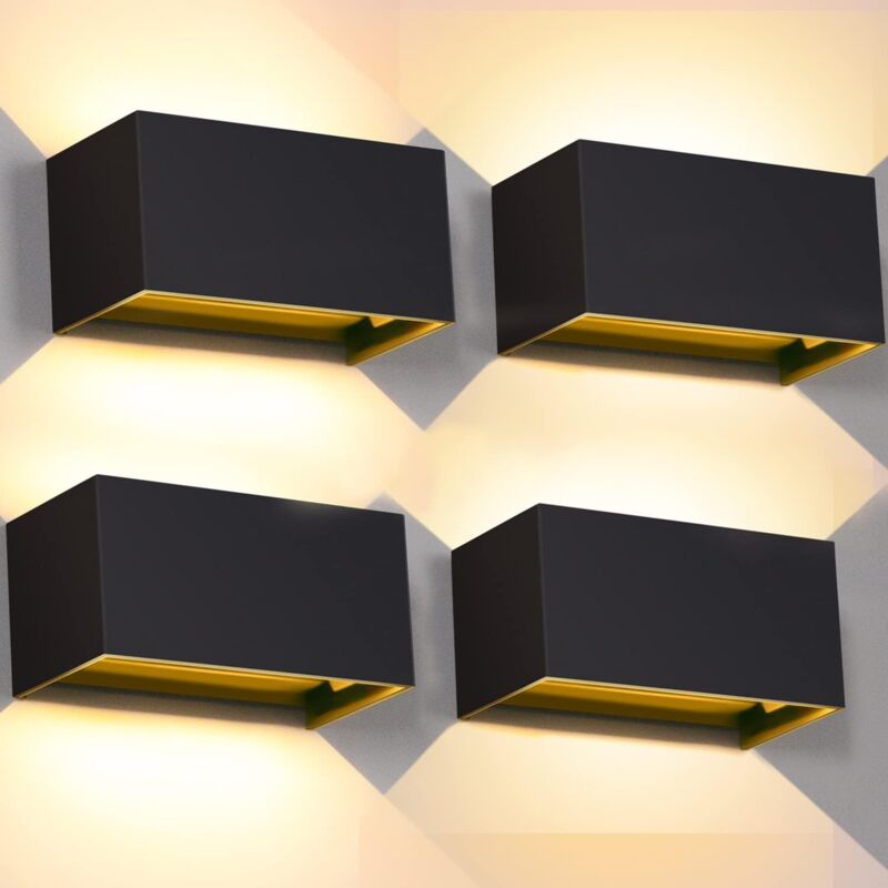 4-teiliges Wandleuchten-set Für Den Innen- Und Außenbereich, 20-w-led-wandleuchten, Schwarz, 3000 K Warmweiß, Mit Einstellbarem Abstrahlwinkel, Ip65 Wasserdichte Außenwandleuchte