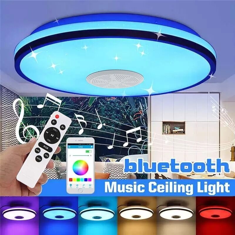 Runde, Wasserdichte Led-deckenleuchte (ip54), 72 W, 34 Cm – Rgb-farben Mit Bluetooth-lautsprecher – Für Wohnzimmer, Badezimmer, Büro Und Außenbereich