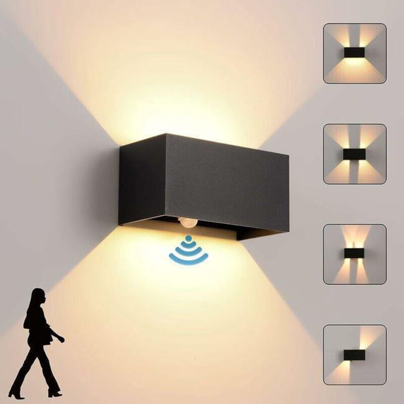 Wandleuchte Für Den Innen- Und Außenbereich Mit Bewegungsmelder, 24-w-led-wandleuchte, 4000 K Neutralweißes Licht, Schutzart Ip65, Schwarz