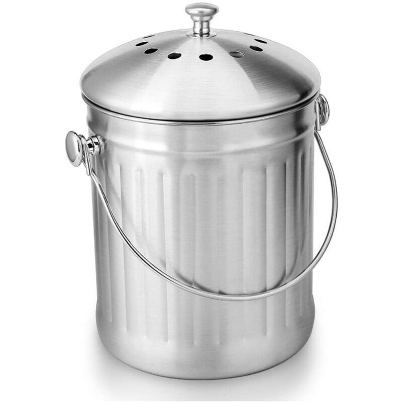 Geruchloser Edelstahl-komposteimer Für Die Küche, Inklusive Ersatz-kohlefiltern (glänzender Edelstahl, 5 Liter)