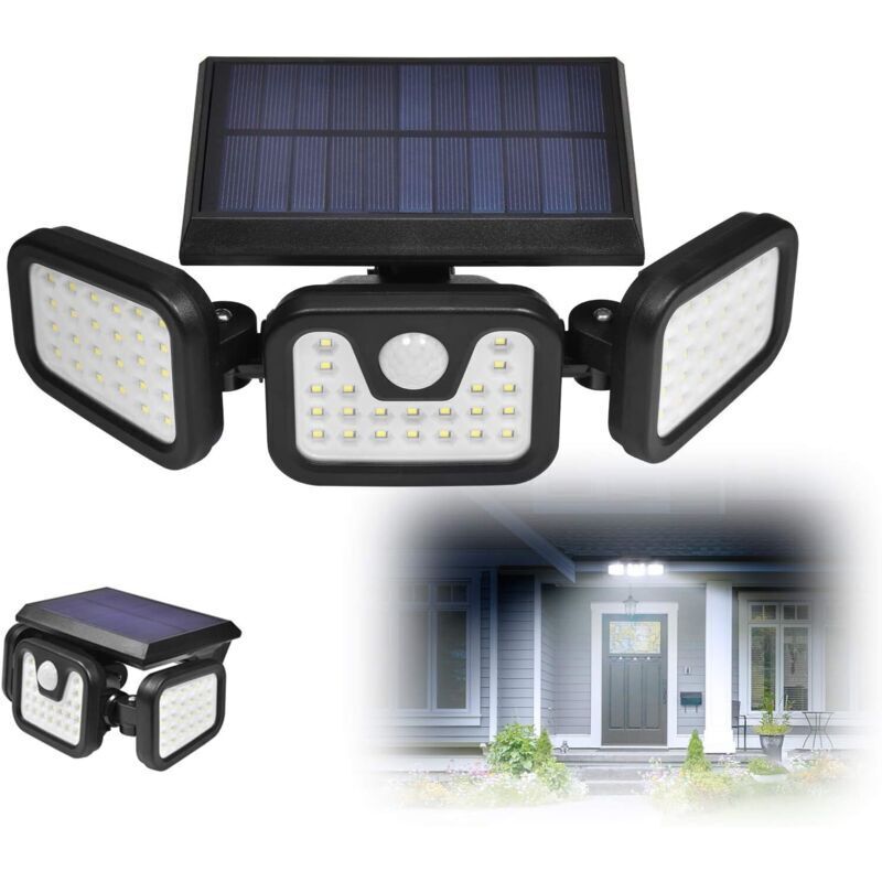 Solarbetriebene Sicherheitsleuchten, 3 Drehbare Köpfe, 74 Leds, Bewegungsmelder, 550 Lm, Ip65 Wasserdicht, Für Einfahrten, Terrassen, Garagen Und Gehwege