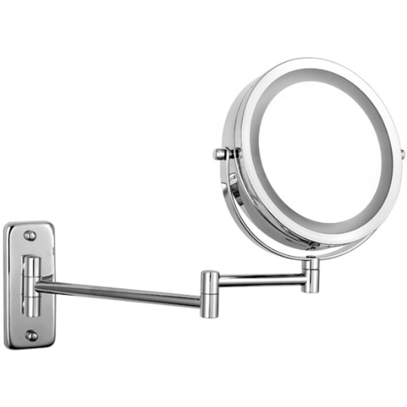 Led-kosmetikspiegel – 1x/3 – Wandmontage – Doppelseitig – 360° Drehbarer Schminkspiegel – Klappbarer Schminkspiegel – Verchromtes Metall – Für Badezimmer Und Ankleidezimmer