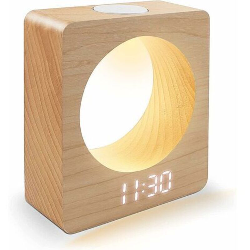 Beleuchteter Kinderwecker Aus Buchenholz – Klares Led-display – Usb-anschluss – 3 Helligkeitsstufen – Temperaturerkennung