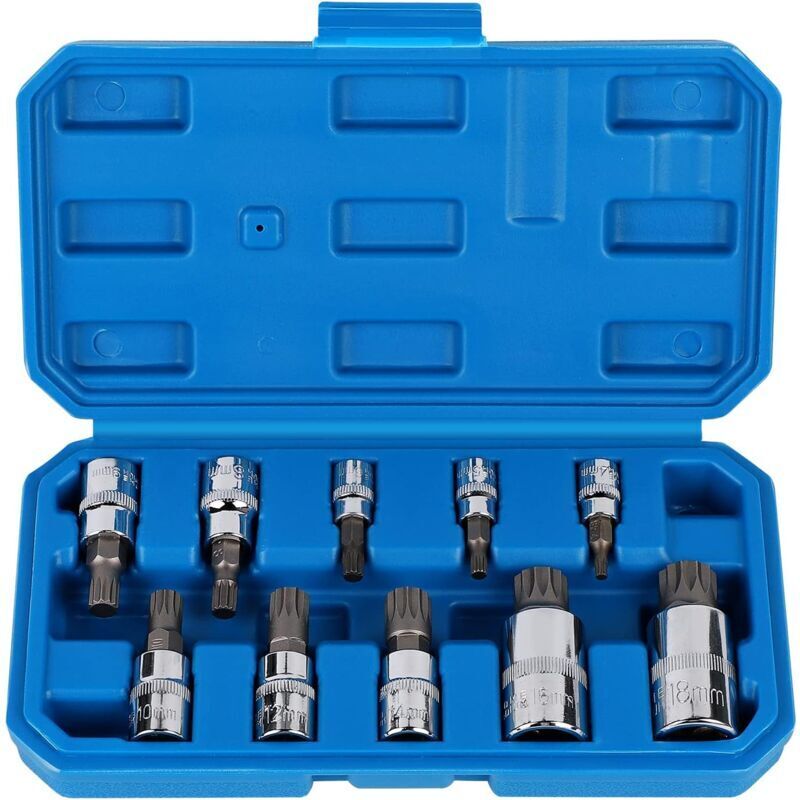 1/2", 1/4", 3/8" Torx-steckschlüsselsatz (außengewinde) – 12-kantige Bits M4 Bis M18 – Chrom-vanadium-stahl – Inklusive Aufbewahrungskoffer