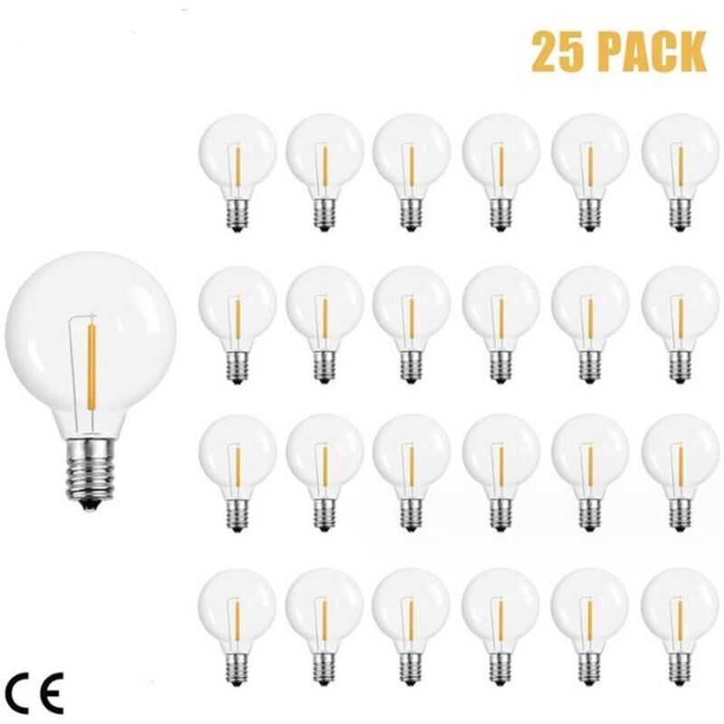 G40-ersatzlampen, G40-glühbirne, 1 W, 220–240 V, Klare Kugelform, E12-sockel, 25er-packung, Warmgelb (2200 K), Rw-spezifische Glühbirne