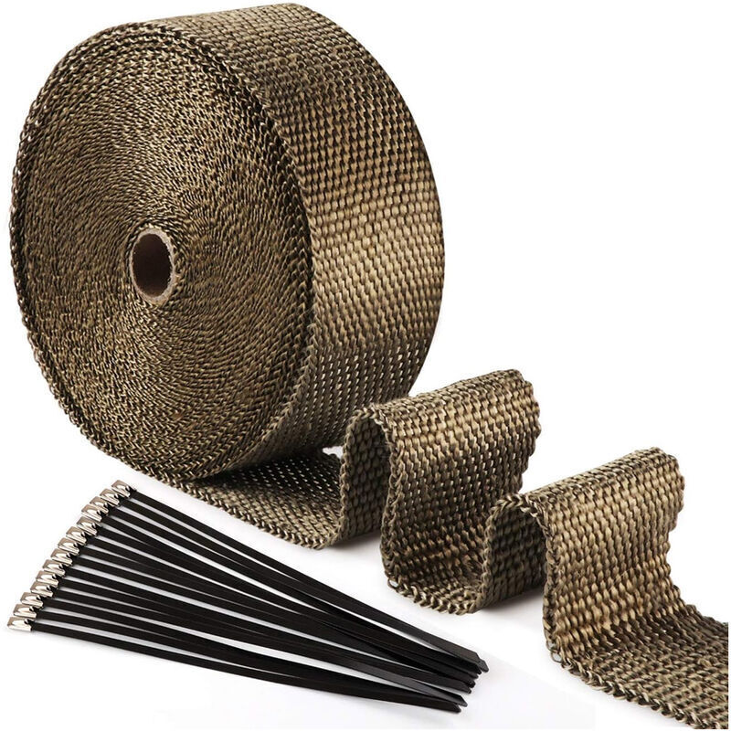 15 M X 50 Mm Titan-magma-wärmedämmband – 10 Schwarze Edelstahl-kabelbinder – Hitzebeständig Bis 1000 °c Für Motorräder Und Oldtimer – 15 M X 50 Mm