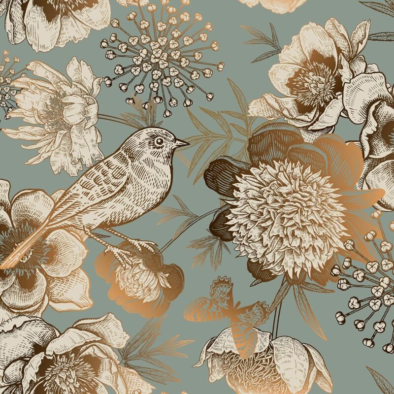 Vintage-tapete Mit Goldenen Und Grauen Blumen Und Vögeln, 44,5 Cm X 3 M, Für Schlafzimmer, Wohnzimmer, Tv-möbel, Sofa, Küche, Wände Und Kleiderschränke. Die Tapete Ist Selbstklebend Und Leicht Zu Rein