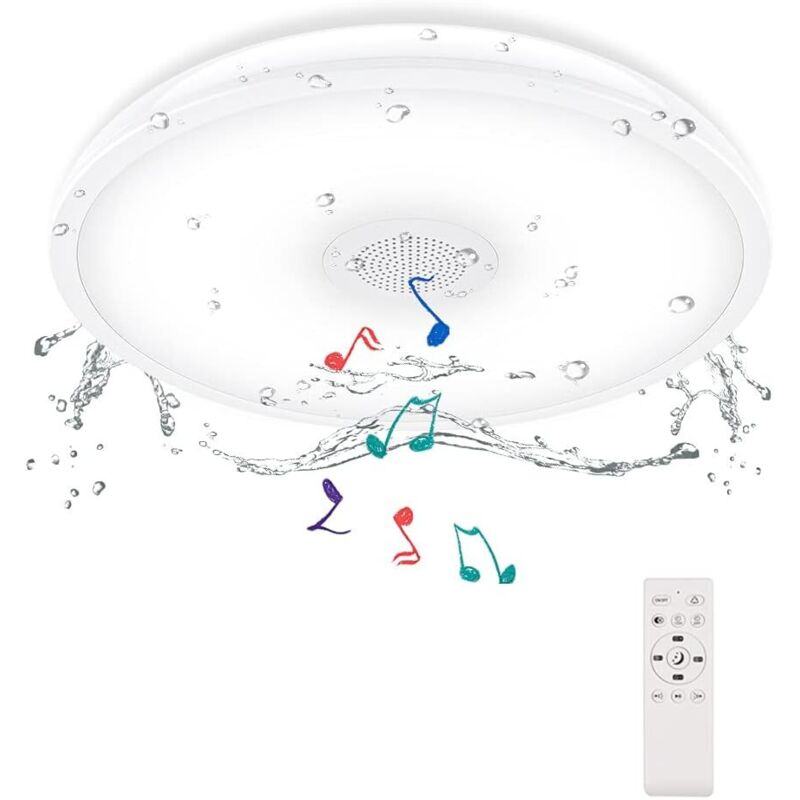 Led-deckenleuchte, Ip65 Wasserdicht, Mit Fernbedienung Und Bluetooth-lautsprecher, Farbwechsel, 28 Cm Durchmesser, Dimmbar, Modern, Einbauleuchte, Für Bad Und Küche