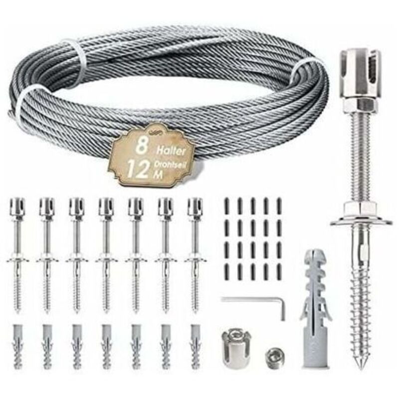 12 M Lange Kletterpflanzenstütze Aus Edelstahl (3 Mm) – 8 Universalspanner – Korrosions- Und Rostbeständig