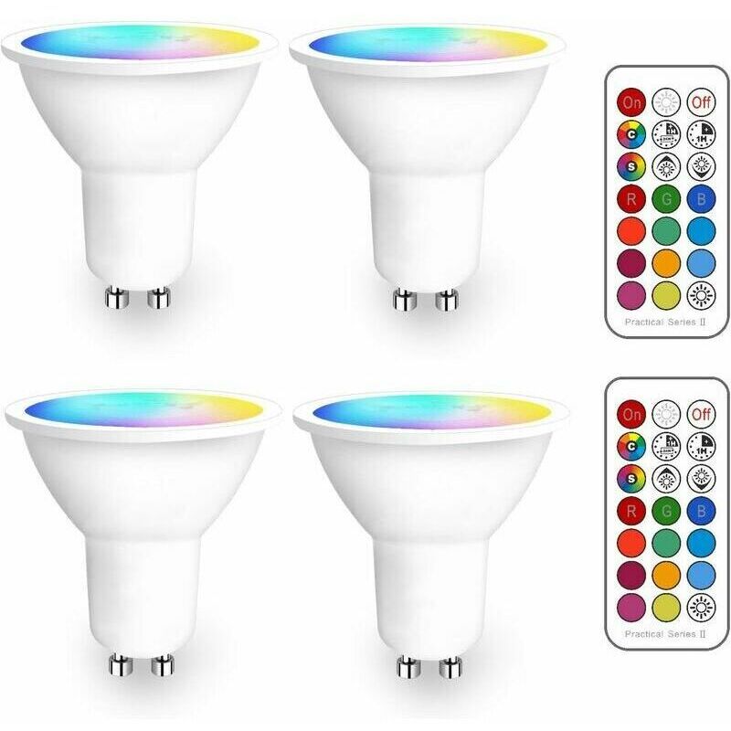 Gu10 Rgb Led-spotlampe, Farbwechselnder Led-sockel, Dimmbare Rgbw-led-lampen, Warmweiß (2700k), Led-strahler – Inklusive Infrarot-fernbedienung (4er-pack)