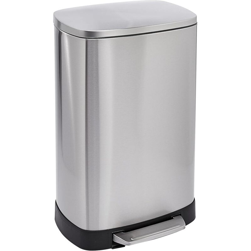 Rechteckiger Abfalleimer Mit Soft-close-funktion Und Erhöhtem Boden, 50 Liter, Silber