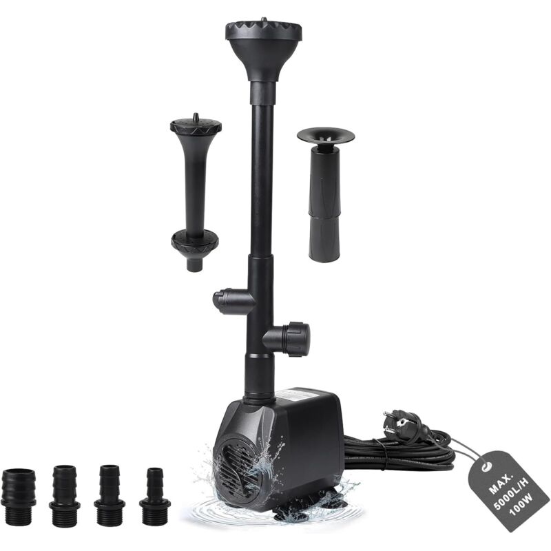 Teichpumpe Für Den Außenbereich, Springbrunnenpumpe 4500 L/h, Wasserpumpe, Bachpumpe, 95-w-aquarien-tauchpumpe, Springbrunnenpumpe Für Den Außenbereich, Filterpumpe Mit 4 Düsen, 5-m-kabel, 3 Springbru