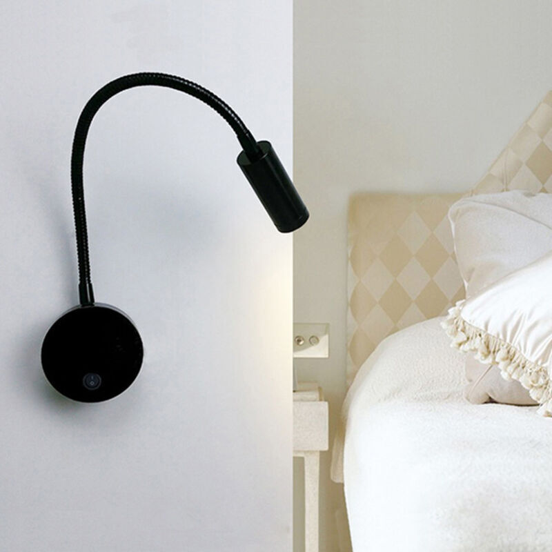 1-w-led-nachttischlampe, Flexible Schwanen-led-leselampe (schwarz), Wandmontierte Led-leseleuchte Mit Schalter, Warmweiß 3000 K, Modern