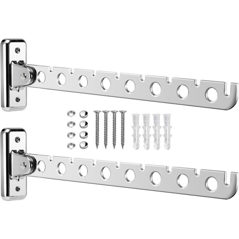 Set Mit 2 Faltbaren Wandwäscheständern Aus Edelstahl – 37 Cm Lang – 8 Kleiderbügel – Einfache Montage Mit Schrauben Und Dübeln – Für Schlafzimmer Und Balkon