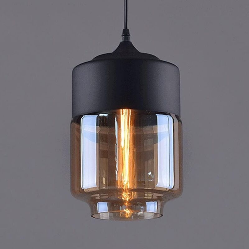 Laternenförmige Pendelleuchte, Schlichter Metallkorpus, Zylindrischer Glasschirm, Kreative Leuchte Im Nordischen Stil Für Nachttisch, Restaurant Oder Hotelzimmer, Schwarzbernstein